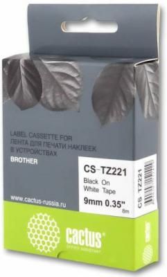 Лента Cactus CS-TZ221 для принтеров Brother P-touch 1010/1280/1280VP/2700VP черный на белом 9х8мм