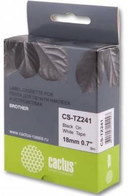 Лента Cactus CS-TZ241 для принтеров Brother P-touch 1010/1280/1280VP/2700VP черный на белом 18ммх8м