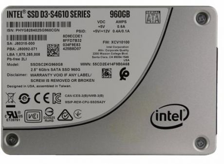 Твердотельный накопитель SSD 2.5" 960 Gb Intel D3-S4610 Read 560Mb/s Write 510Mb/s 3D NAND TLC (SSDSC2KG960G801)