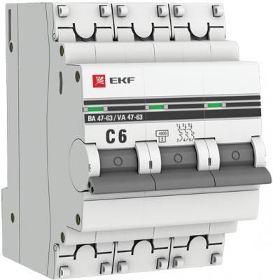 EKF mcb4763-3-06C-pro Автоматический выключатель 3P 6А (C) 4,5kA ВА 47-63 EKF PROxima