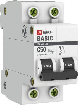 EKF mcb4729-2-50C Автоматический выключатель 2P 50А (C) 4,5кА ВА 47-29 EKF Basic