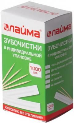 Зубочистки деревянные ЛАЙМА, 1000 штук, в индивидуальной бумажной упаковке, 604771