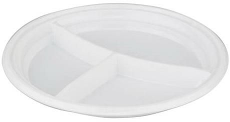 Одноразовая тарелка "Эконом", 1 шт., плоская, d - 205 мм, 3 секции, полистирол (ПС), белая, СТИРОЛПЛАСТ, Т-3.205.21