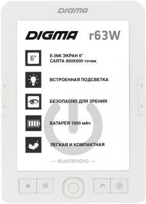 Электронная книга Digma E63W 6" E-Ink Carta 800x600 600MHz/4Gb/microSDHC белый