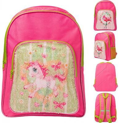 Рюкзак ACTION, разм.41х30х13 см, с двусторонними пайетками Фламинго/Единорог, розовый, д/девочек