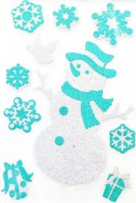 Наклейка Winter Wings панно Снеговик, прозрачная цветная с блестящей крошкой, 20х30 см
