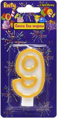 Свеча-Цифра "9" для торта , разноцветная, 7см, материал: парафин