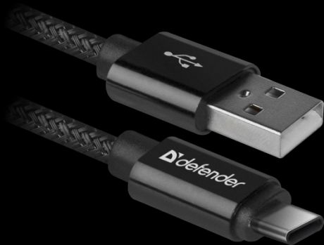 Кабель Type-C 1м Defender USB09-03T PRO круглый черный 87814