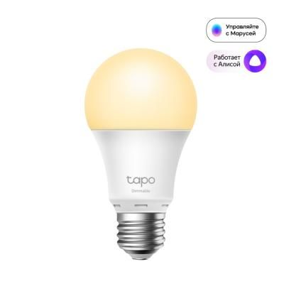Tapo Smart WiFi Bulb, A60 size, E27 base, 8.7W, 2700K warm white,800 lumens brightness and dimmable, 802.11b/g/n 2.4G WiFi connection, work with 200-240 V, 50/60 Hz power voltage and frequency, work with Yandex Alice/Google Assistant/Amazon Alexa