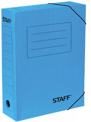 Папка архивная с резинкой, микрогофрокартон, 75 мм, до 700 листов, синяя, STAFF, 128879