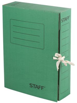 Папка архивная с завязками, микрогофрокартон, 75 мм, до 700 листов, зеленая, STAFF, 128871