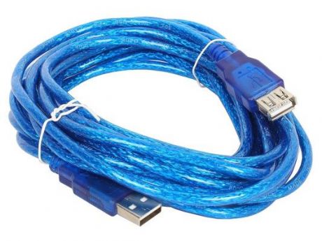 Кабель удлинительный USB 2.0 AM-AF 5.0м VCOM Telecom прозрачная изоляция голубой VUS6956T-5MTBO