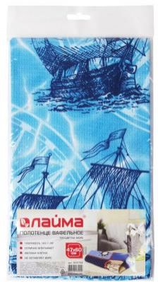 Полотенце вафельное набивное, 47х60 см, плотность 165 г/м2, "Море", европодвес, ЛАЙМА, 604766
