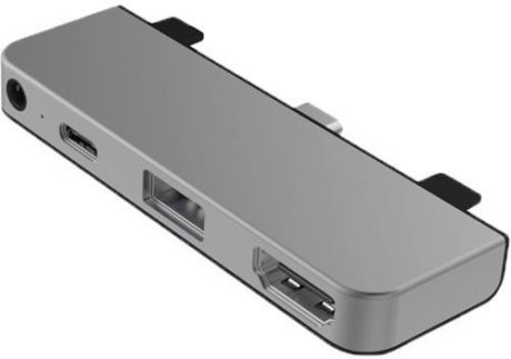 USB-хаб HyperDrive 4-in-1 USB-C Hub. Порты: USB-C, HDMI, USB-A, 3.5mm AUX. Цвет серебристый.