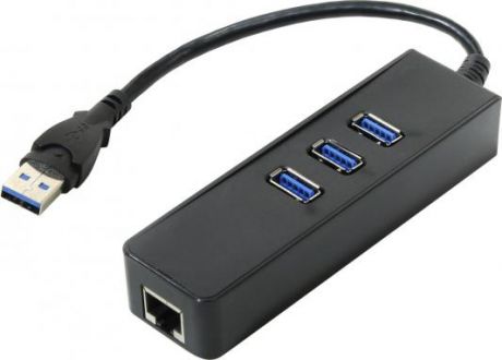 Концентратор USB 3.0 ORIENT JK-340 3 х USB 3.0 черный + Gigabit Ethernet