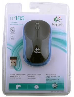 Мышь беспроводная Logitech M185 чёрный синий USB 910-002239