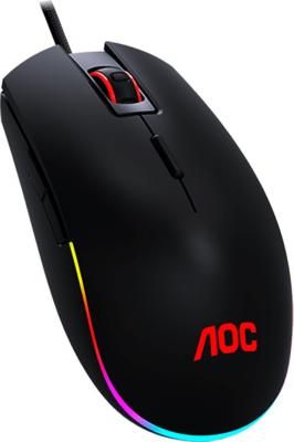 AOC Мышь игровая профессиональная GM500, многоцветная RGB, 5000 dpi., Pixart 3325, USB кабель 1,8 м, чёрный.