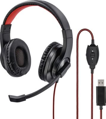Наушники с микрофоном Hama HS-USB400 черный/красный 2м накладные оголовье (00139927)