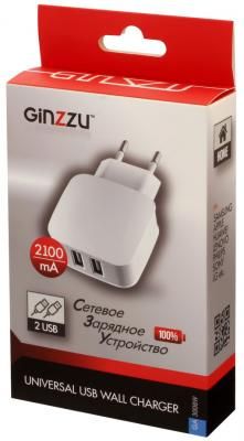 Сетевое зарядное устройство GINZZU GA-3008W 2 х USB 2.1A белый