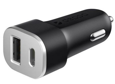 Автомобильное зарядное устройство Deppa USB Type-C + USB A, QC 3.0, Power Delivery, 18Вт., черный