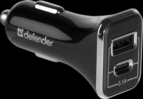 Автомобильное зарядное устройство Defender UCC-33 USB USB-C 3 А черный 83835
