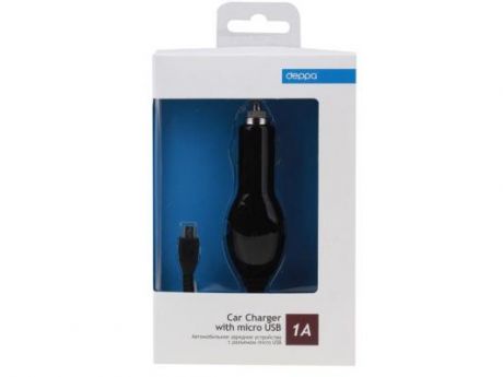 Автомобильное зарядное устройство Deppa micro USB для цифровых устройств, 1A черный (22105)