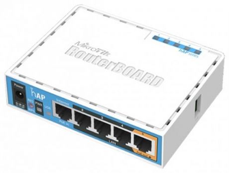 Беспроводной маршрутизатор MikroTik hAP 802.11bgn 300Mbps 2.4 ГГц 4xLAN USB белый