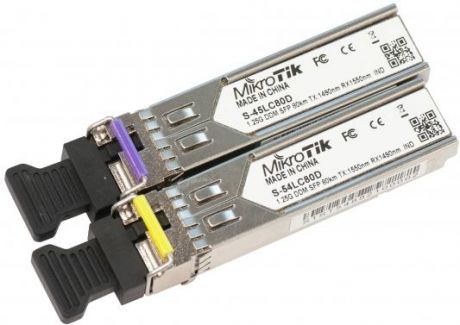 MikroTik S-4554LC80D пара модулей S-45LC80D (1.25G SM 80km TX 1490nm/ RX 1550nm, Single LC connector)+S-54LC80D (1.25G SM 80km TX 1550nm / RX 1490nm,Single LC connector)