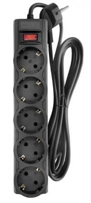 CBR Сетевой фильтр CSF 2505-3.0 Black PC, 5 евророзеток, длина кабеля 3 метра, цвет чёрный (пакет)