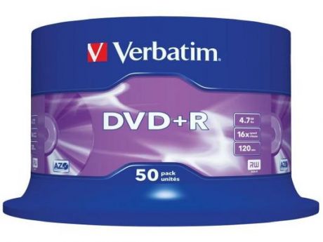 Диски DVD+R 4.7Gb Verbatim 16x 50 шт Cake Box <43550>