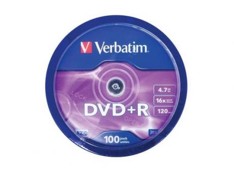 Диски DVD+R Verbatim 16x 4.7Gb CakeBox 100шт 43551