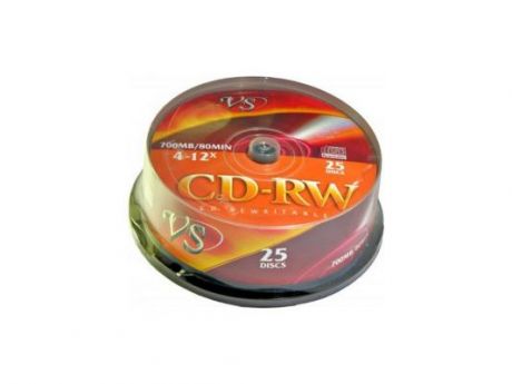 Диски CD-RW 80min 700Mb VS 12х 25 шт CakeBox