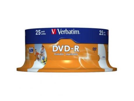 Диски DVD-R 4.7Gb Verbatim 16х 25 шт Cake Box Printable <43538>
