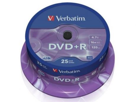 Диски DVD+R 4.7Gb Verbatim 16x 25 шт Cake Box <43500>