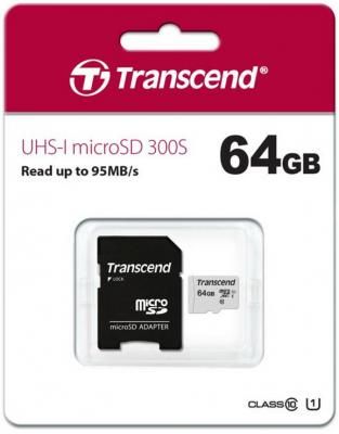 Карта памяти microSDXC 64Gb Class10 Transcend TS64GUSD300S w/o adapter