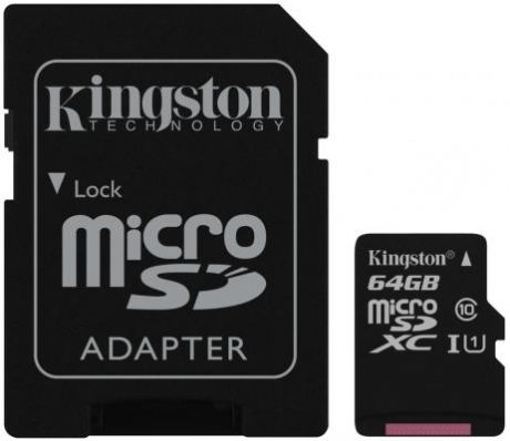 Micro SecureDigital 64Gb Kingston SDCS2/64GB {MicroSDHC Class 10 UHS-I, SD adapter}