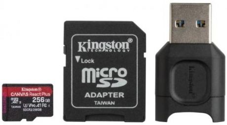 Флеш карта microSDXC 256Gb Kingston microSDXC, UHS-II Class U3 V30 A2, чтение: 285Мб/с, запись: 165Мб/с, с адаптером и USB-ридером <MLPMR2/256GB>