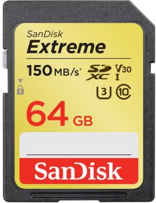 Флеш-накопитель Sandisk Карта памяти SanDisk Extreme SDXC Card 64GB 150MB/s V30 UHS-I U3