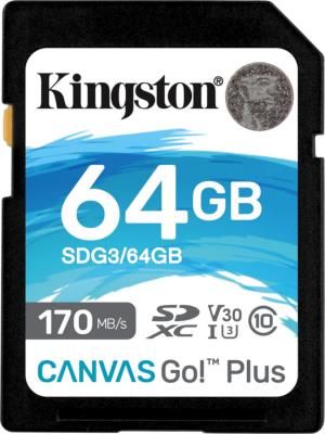 Флеш карта SD 64GB Kingston SDXC Class 10 UHS-I U3 V30 Canvas Go Plus 170MB/s