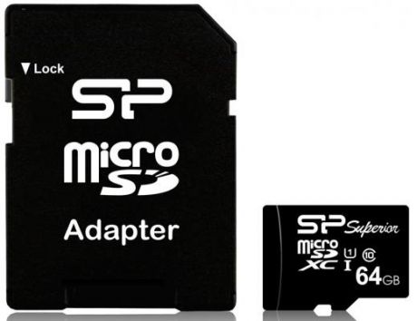 Флеш карта microSD 64GB Silicon Power Superior microSDXC Class 10 UHS-I U1 (SD адаптер)