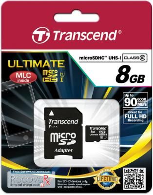 Карта памяти Micro SDHC 8GB Transcend UHS-I 600x Class 10 (TS8GUSDHC10U1)