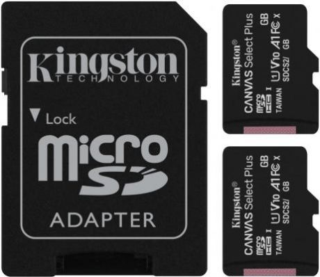 Карта памяти microSDXC 64GB Kingston Class10 UHS-I Canvas Select up to 100MB/s с адапт (SDCS2/64GB-2P1A)