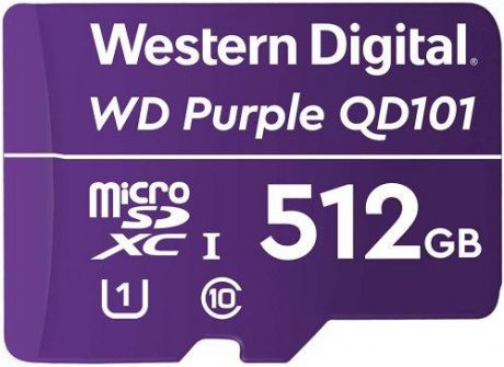 Флеш-накопитель WD Карта памяти WD Purple SC QD101 Ultra Endurance MicroSDXC WDD512G1P0C 512ГБ Class 10 UHS 1 (U1) для видеонаблюдения