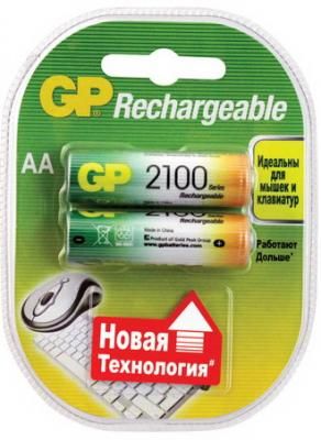 Батарейки аккумуляторные GP, АА, Ni-Mh, 2100 mAh, комплект 2 шт., в блистере, 210ААНСB-UC2