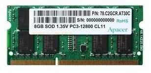 Оперативная память для ноутбука 8Gb (1x8Gb) PC3-12800 1600MHz DDR3 SO-DIMM CL11 Apacer DV.08G2K.KAM