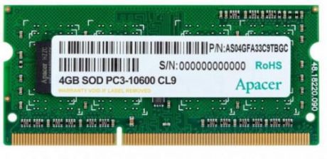 Оперативная память для ноутбука 4Gb (1x4Gb) PC3-10600 1333MHz DDR3 SO-DIMM CL9 Apacer AS04GFA33C9TBGC (DS.04G2J.K9M)
