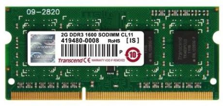 Оперативная память для ноутбука 2Gb (1x2Gb) PC-12800 1600MHz DDR3 SO-DIMM CL11 Transcend TS256MSK64V6N