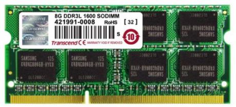 Оперативная память для ноутбука 8Gb (1x8Gb) PC-12800 1600MHz DDR3 SO-DIMM CL9 Transcend TS1GSK64V6H
