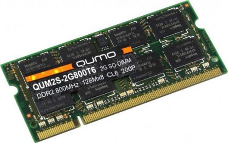 Оперативная память для ноутбука 2Gb (1x2Gb) PC2-6400 800MHz DDR2 SO-DIMM CL6 QUMO QUM2S-2G800T6