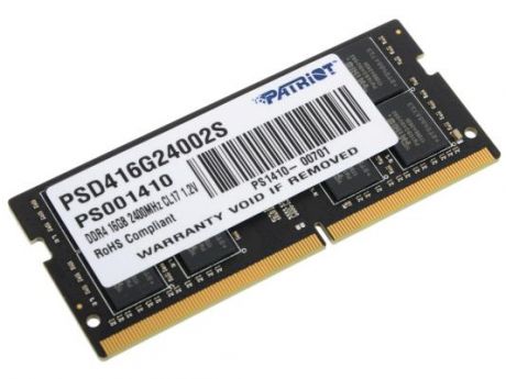 Оперативная память для ноутбука 16Gb (1x16Gb) PC4-19200 2400MHz DDR4 SO-DIMM CL17 Patriot PSD416G24002S